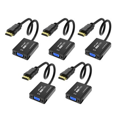 Picture of MT-VIKI HDMI to VGA Adapter, Gold-Plated HDMI Converter Male to Female, Compatible for Computer, Desktop, Laptop, Monitor, Projector, HDTV, Chromebook, Raspberry Pi, Roku, Xbox (5 Pack)