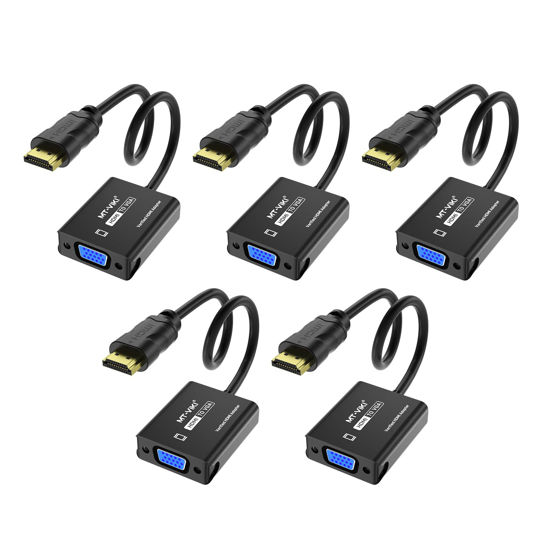 Picture of MT-VIKI HDMI to VGA Adapter, Gold-Plated HDMI Converter Male to Female, Compatible for Computer, Desktop, Laptop, Monitor, Projector, HDTV, Chromebook, Raspberry Pi, Roku, Xbox (5 Pack)