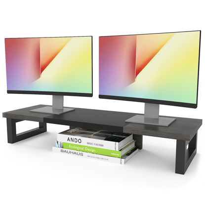 Picture of WESTREE Dual Monitor Stand Riser, Wood and Steel Monitor Stand Riser, Computer Monitor Stand for 2 Monitors, Multi-Purpose Desktop Storage Stand for Computer,Laptop,Printer,TV