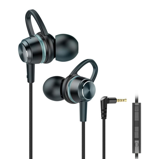 Picture of TUNSEZ HiFi Wired Earbuds, Gaming Earbuds, PRO Gaming Ear Buds Wired, in-Ear Monitor Buds, Low-Profile 90° Plug, 3.5mm Plug, Built-in Microphone, Multi-Function Button, PC, Mobile(Black)