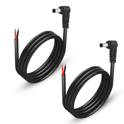 Picture of GINTOOYUN 2 Pack 90 Degree DC Power Pigtails Cable, Right Angle DC 5.5mm x 2.5mm Male Plug to Bare Wire Open End Power Supply Replacement Repair Cord, for Monitors, LED Strip Light, Camera,3FT 1m