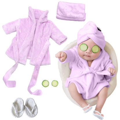 Picture of SPOKKI Newborn Photography Props Baby Girl 5 PCS Bathrobes Bath Towel Outfit with Slippers Cucumber Photo Props for Infant Boys Girls(0-6 Months)
