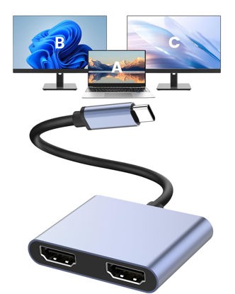 Picture of GOPALA USB C to Dual HDMI Adapter 4K@60Hz, USB C Hub Multiport Adapter with 2 HDMI, USB3.0, PD 100W, USB C to HDMI Splitter Compatible with MacBook Pro/Air, iPad Pro, Dell, HP, S24/S23/S22