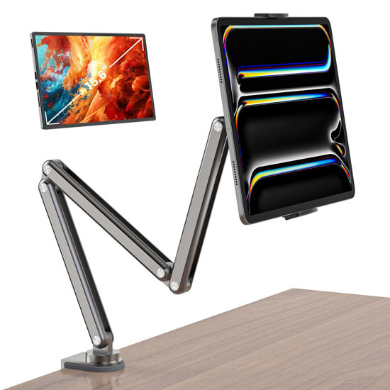 Picture of Tablet Stand for Desk, Aluminum Alloy Foldable Tablet Arm Mount Holder Compatible with iPad 10/9th, iPad Pro Air 13/11inch (2024), iPad Mini, Samsung Galaxy Tab & More 7-15.6'' Tablet Portable Monitor