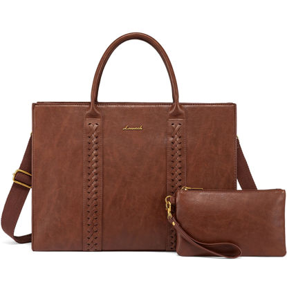 Picture of LOVEVOOK Laptop Tote Bag for Women, Vintage Leather Work Bags 17 inch Laptop Bag, Waterproof Professional Computer Bag Business Office Briefcase Large Shoulder Bag Handbag, Brown