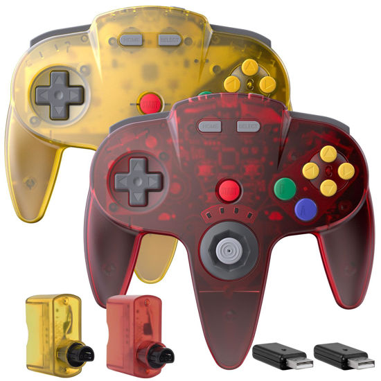 Picture of SAFFUN 2.4 GHz Wireless N64 NSO Controller, USB & N64 Receivers, Compatible with Windows PC/MacOS/Raspberry Pi, N64, OLED Console (Built-in Rumble) (Rechargeable) (2-Pack Transparent Color)