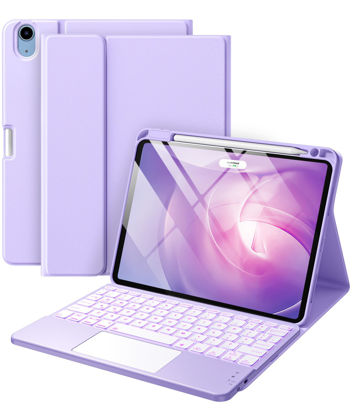 Picture of Harvopu Compatible with iPad Air 11 inch & Air 5th/ Air 4th Generation Case with Keyboard - Multi-Touch Trackpad, 7-Color Backlit, Detachable Folio Keyboard Cover for Air 11 M2, Air 5/4 (Ligh Purple)