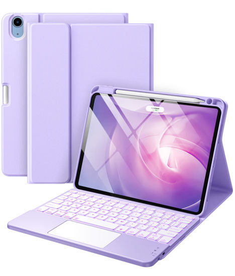 Picture of Harvopu Compatible with iPad Air 11 inch & Air 5th/ Air 4th Generation Case with Keyboard - Multi-Touch Trackpad, 7-Color Backlit, Detachable Folio Keyboard Cover for Air 11 M2, Air 5/4 (Ligh Purple)