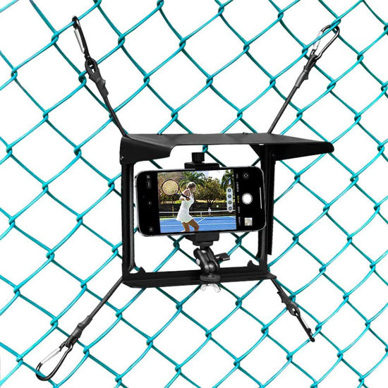 Picture of Phone Fence Mount with Shade, Fence Phone Holder for iPhone, Mevo Start, GoPro and Other Action Cameras, Perfect for Recording Baseball, Hockey, Football, Softball, Tennis, Other Net/Chain Link Games