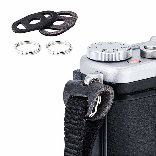 Picture of Camera Strap Eyelet Lug Split O Ring Adapter & Leather Cover for Sony ZV-E10 A6700 A6600 A6500 A6400 A6300 A6100 A6000 A7C A7RIV A7SIII II Leica Q3 Nikon ZFC Z fc Fuji XE4 XT4 X-S10 X-T30 X-Pro3 X100V