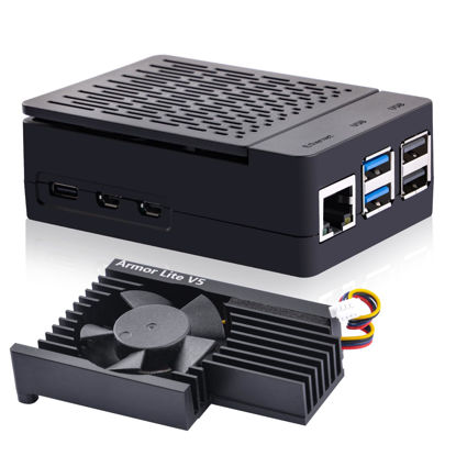 Picture of GeeekPi ABS Case with Armor Lite V5 Active Cooler for Raspberry Pi 5, Pi 5 Case with Aluminum Heatsink & Cooling Fan for Raspberry Pi 5 (Black)