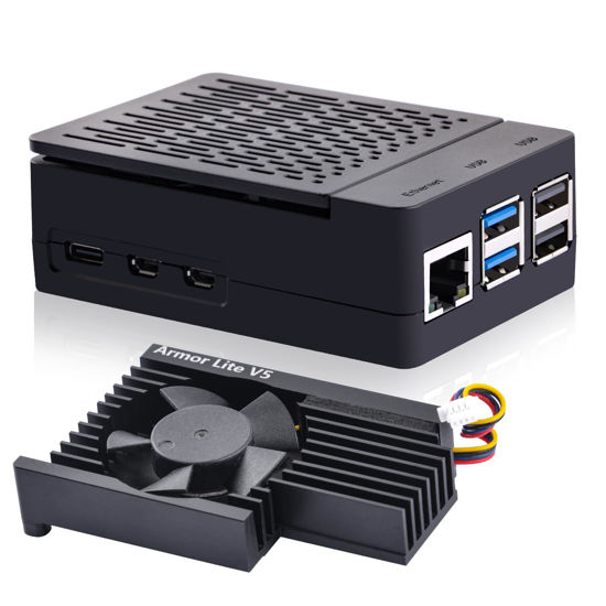 Picture of GeeekPi ABS Case with Armor Lite V5 Active Cooler for Raspberry Pi 5, Pi 5 Case with Aluminum Heatsink & Cooling Fan for Raspberry Pi 5 (Black)