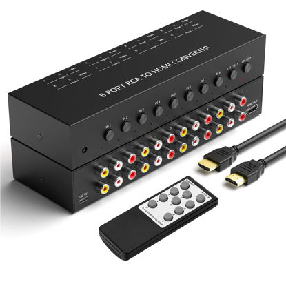 Picture of 8 Port RCA to HDMI Converter 1080P/720P RCA Composite CVBS AV Switch to HDMI Converter Adapter Support 4:3/16:9 Switch, for Sega Xbox PS1 PS2 PS3 N64 NGC SNES WII VHS VCR Camera DVD(with Remote