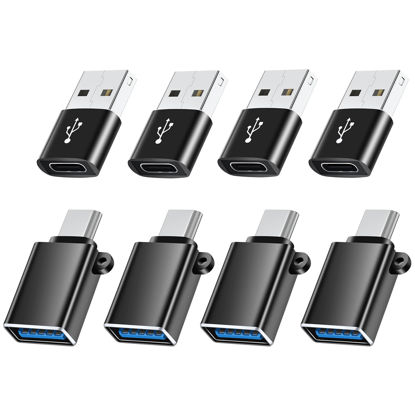 Picture of BaseNew USB to USB C Adapter 8 Pack,USBC to USB Adapter,USB A to USB C Adapter,USB to USBC-C Adapter,C to USB Adapter,USB Converter for iPhone 15/14/13,MacBook,iPad,Black