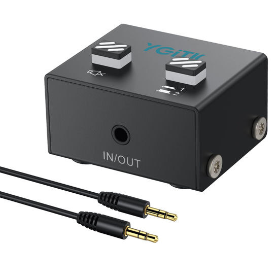 Picture of YGiTK 3.5mm Audio Switcher, 1 in 2 Out & 2 in 1 Out Bi-Directional Switcher, Mute Function,Easy Change 1x2 2x1 3.5mm Stereo Audio Switch Splitter 2 Ports Aux Selector for PC TV Phone Laptop Headphone