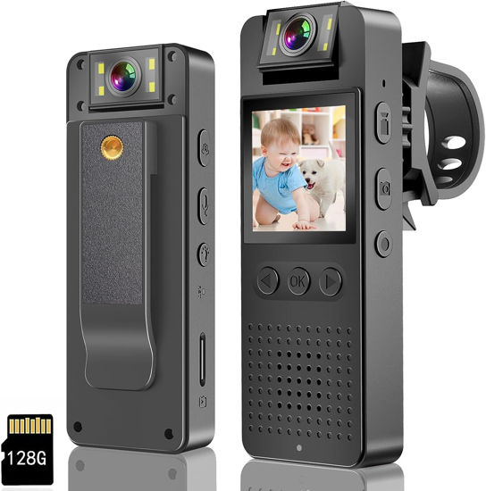 Picture of Body Camera with 1080P HD Recording,1.4 in Screen Recorder,Night Vision Fill-in lighting 7HR Battery Life Body Cam for outdoor,Home,sports,Pet Records,Security,Work Records, Travel Record (128GB)