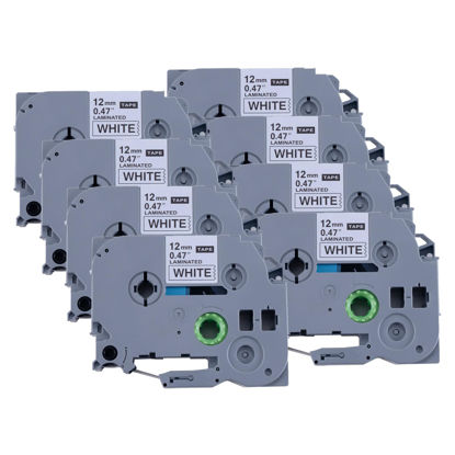 Picture of Replacement for Brother Label Maker Tape, P-Touch Label Tape, Tape 12mm 0.47 Laminated Black on White Tape, Compatible with Brother PT-D210 H110 D220 D410 D600, 8-Pack