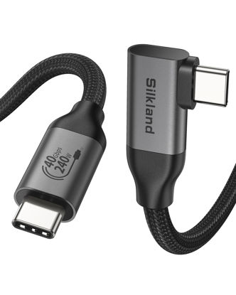 Picture of Silkland USB 4 Cable Right Angle 90 Degree for Thunderbolt 4 Cable 4FT, 40Gbps Data Transfer, 8K/5K/4K@60Hz Monitor Cable, 240W Fast Charging Compatible for MacBook, iPhone 16, iPad, Docking, SSD