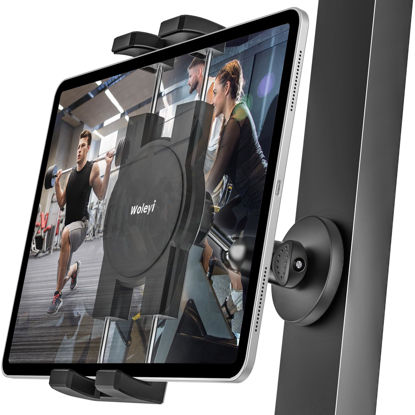 Picture of woleyi Gym Magnetic Tablet Holder - [Strong Magnets] Golf Cart Tablet Mount for Gym with 360° Adjustable Metal Base, Fitness Buddy Accessories, for 4.7-13" Tablet iPad Pro, Air, Mini, iPhone, Galaxy