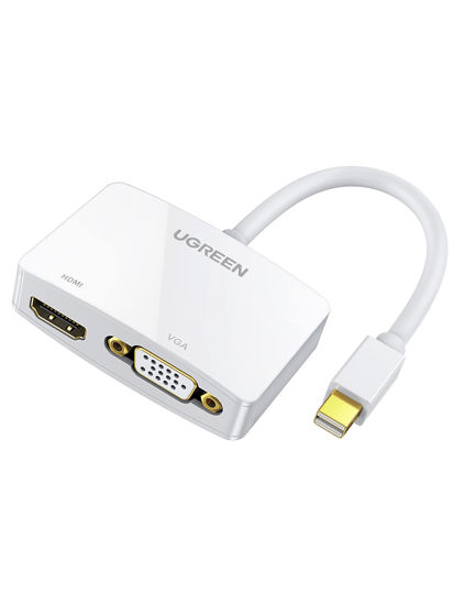 Picture of UGREEN Mini DisplayPort to HDMI VGA Adapter, 4K Thunderbolt 2 Adapter 2 in 1 Mini DP Converter Compatible with MacBook Pro MacBook Air iMac Surface Pro 1 2 3 4 6 Surface Laptop 2 ThinkPad X1, White