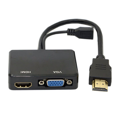 Picture of Cablecc HDMI to VGA & HDMI Female Splitter with Audio Video Cable Converter Adapter for HDTV PC Monitor