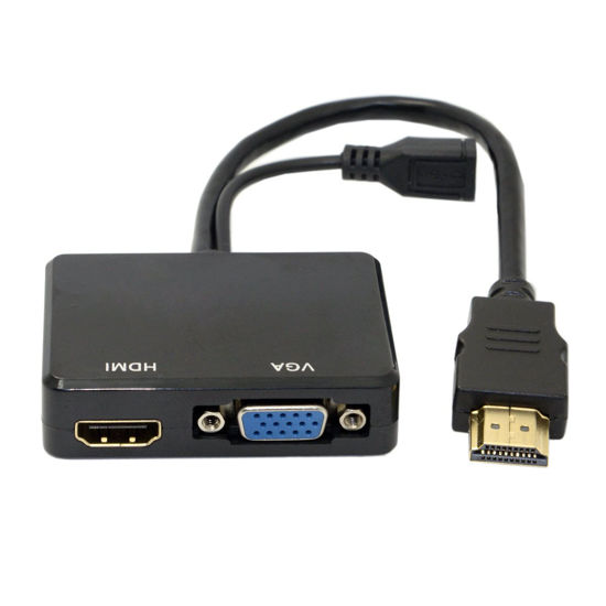 Picture of Cablecc HDMI to VGA & HDMI Female Splitter with Audio Video Cable Converter Adapter for HDTV PC Monitor