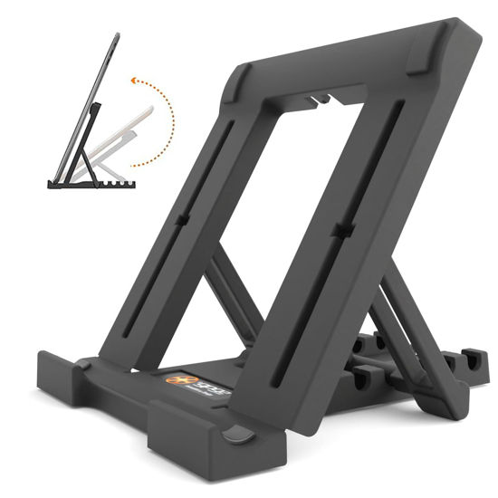 Picture of Multi-Angle iPad Stand for Desk, Portable Tablet Holder with Non-Slip Base, Travel Tablet Stand Compatible with iPad, iPhone, Samsung Galaxy, & Amazon Kindle Ebook Tablets, Black