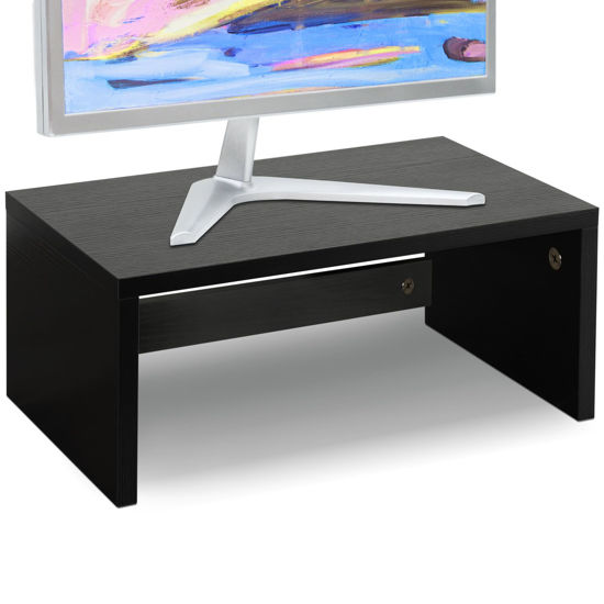 Picture of TEAMIX 14.2 inch Monitor Stand Riser, Wood Monitor Riser with Storage for Desk Small Monitor Stand TV/Screen/PC/Laptop Riser Computer Stand Desktop Shelf (Black-Higher)