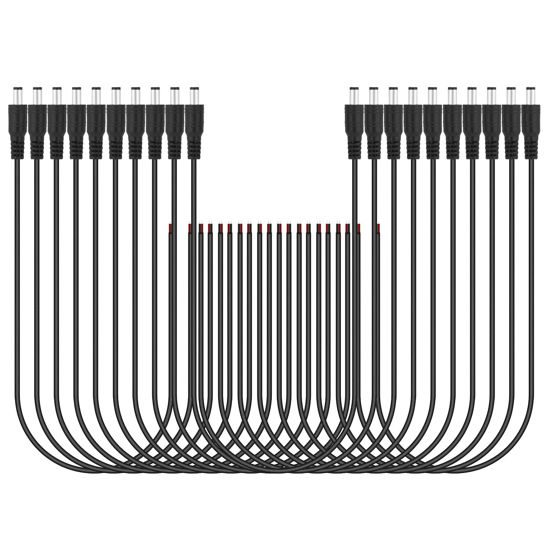 Picture of SIM&NAT 20 Pack Male DC 2.1mm x 5.5mm Wire Power Pigtails Adapter Barrel Plug Socket Cable for CCTV Security Camera, DVR, Car Rearview Monitor System Video, LED Strip Light, Surveillance (20inch/50cm)