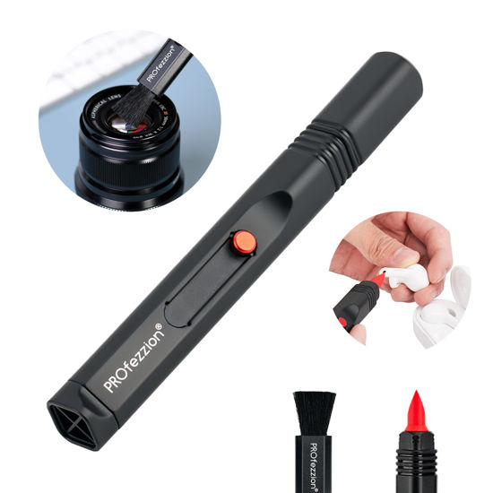 Picture of PROfezzion Double-Ended Lens Cleaning Pen for Electronics, Earbuds, Laptop, Cell Phone, Keyboard, Camera Lens, Lens Cleaner Pen with Soft Brush & Silicone Wiper, Black