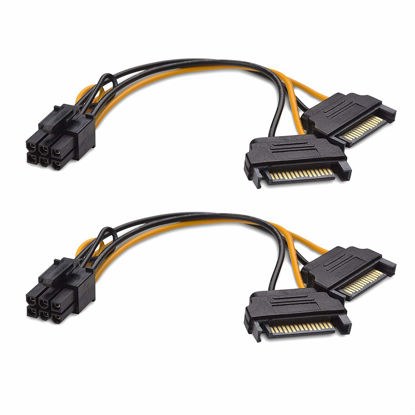 Picture of Cable Matters 2-Pack 6 Pin PCIe to Dual SATA Power Cable 4 Inches, 2X SATA to 6 Pin PCIe