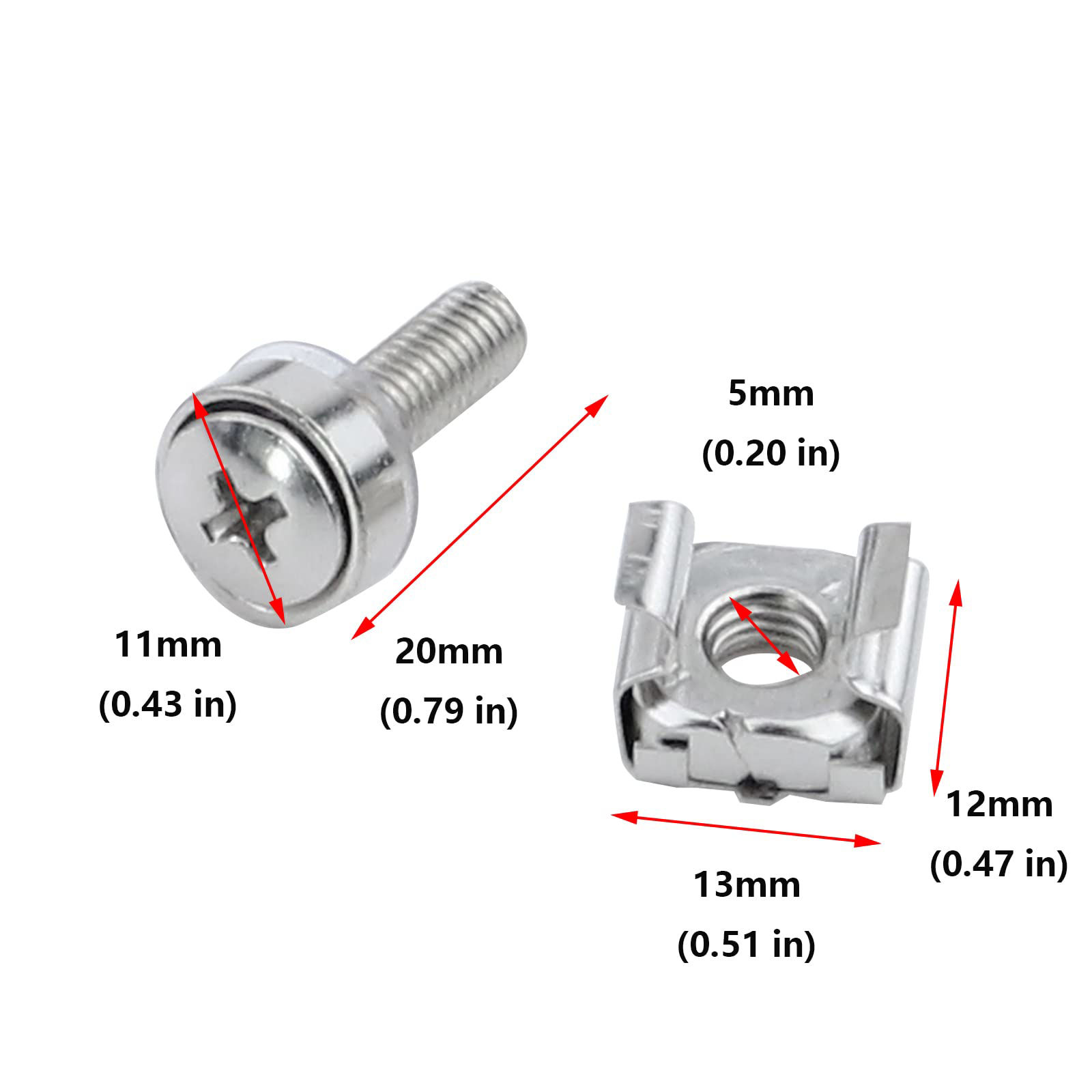 20-Pack M5 Rack Screws & Cage Nuts With Installation Tool – Nickel-Plated Server Rack Mounting Hardware For Cabinets
