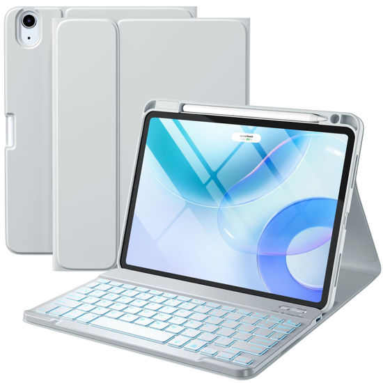 Picture of Harvopu Compatible with iPad Air 11-inch M2/ 10.9 Inch Air 5th 4th Generation Case with Keyboard - Backlit Detachable, Folio Cover with Pencil Holder for iPad Air 11 2024/ Air 5/ Air 4 (Gray)