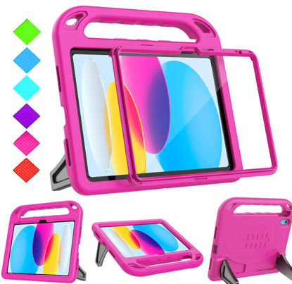 Picture of BMOUO Kids Case for iPad 10th Generation 10.9 inch 2022 - with Built-in Screen Protector, Shockproof Light Weight Covertible Handle Stand iPad 10th Generation Case for Kids Toddlers Girls, Rose