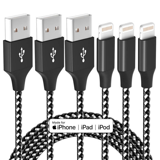 Picture of 3 Pack 10 FT iPhone Charger Fast Charging Cord MFi Certified Lightning Cable Nylon Braided iPhone Charger Cord Compatible with iPhone 14 13 12 11 Pro Max XR XS X 8 7 6 Plus SE and More