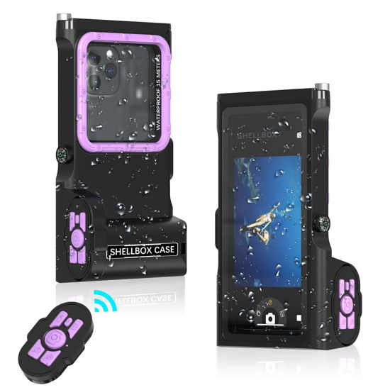 Picture of MRUOZRUI Bluetooth Connection 3rd Gen Diving Waterproof Case, Professional 15m/50ft Underwater Photo & Video Case for Snorkeling, Scuba Dive Phone Case Fits for iPhone/Samsung/Universal Black-Purple