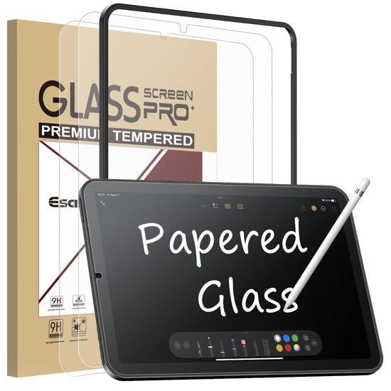 Picture of Esanik 2 Pack Like Paper Glass Screen Protector for iPad mini 7(2024)/iPad Mini 6(2021) 9H Tempered Glass Film with Alignment Frame, Writing Like on Paper, Anti Glare, Apple Pencil Compatible
