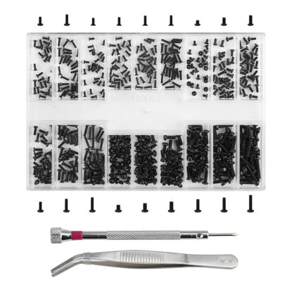 Picture of Yenblow 500 Pcs Tiny Micro Replacement Repairs Screws, Black M1.2/M1.4/M2.0 Laptop Computer Screws Assortment Kit, for Glasses, Watches Hard Drive SSD Repair Screws, with Screwdriver, Tweezers