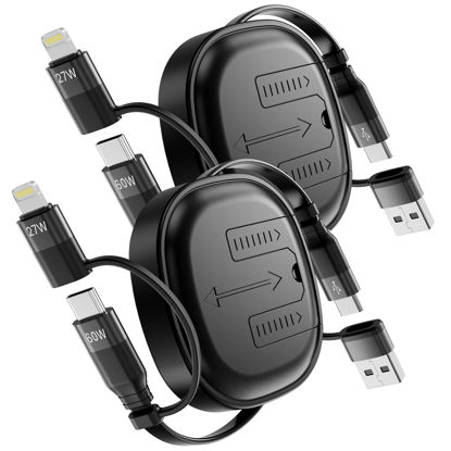 Picture of Multi Charging Cable, 2Pack 5 in 1 Retractable Lightning Chrger Cable 60W Fast Charging & Data Sync, Retractable Charging Cord Multi Car Charger for iPhone 16/15/14/13 iPads Samsung S24 S23 Tablets