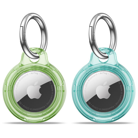 Picture of 【2 Pack】 MOLOSLEEVE Airtag Holder Air Tag Case with Keychain, Anti-Scratch Airtags Key Chain for Apple Air Tags, Airtag Accessories for GPS Item Finder Tracker, Clear Blue+Clear Green