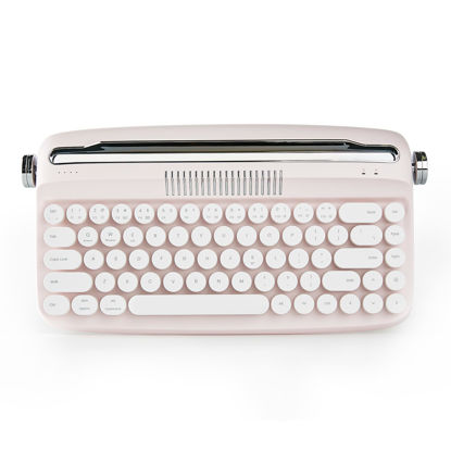 Picture of YUNZII Upgraded Wireless Typewriter Keyboard, Retro Aesthetic with Integrated Stand,Cute Round Keycaps, USB-C/Bluetooth Connection for Table, Phone, PC and Win/Mac/Android (B307, Baby Pink)