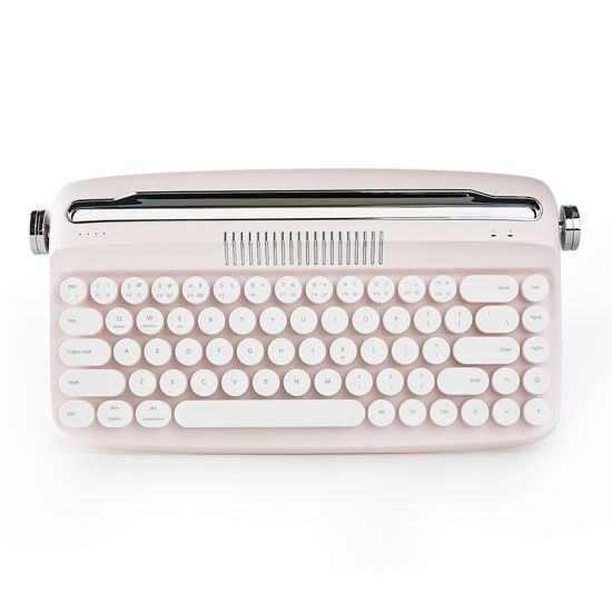 Picture of YUNZII Upgraded Wireless Typewriter Keyboard, Retro Aesthetic with Integrated Stand,Cute Round Keycaps, USB-C/Bluetooth Connection for Table, Phone, PC and Win/Mac/Android (B307, Baby Pink)