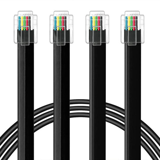 Picture of NECABLES 2Pack RJ12 Cable 2ft Phone Cord RJ12 6P6C Male to Male Straight Wired for Both Data and Voice Use Black - 2 Feet