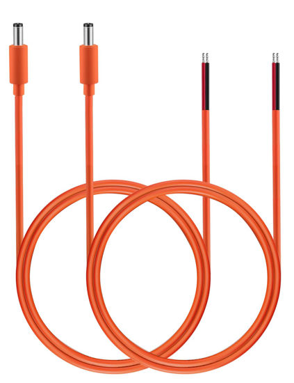 Picture of Tonton 16AWG DC5521 Power Pigtails Cable, 1M 3.3FT, Pure Copper, Orange, 5.5MM x 2.1MM Male Plug to Bare Wire, Barrel Connector Pigtail for CCTV Security Camera, DVR, LED Strip Lights - 2 Pack (M)