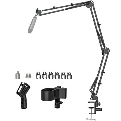 Picture of BAISHUN Microphone Boom Arm Mic Stand Holder for Yeti QuadCast SM7B M58 Q2U K669B and Other Microphones, Overhead Desk Mic Stand Clip with Cable Management Includes 1/4" 3/8" 5/8" Adapter