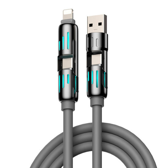 Picture of MFish 4-in-1 Multi USB Charging Cable -MAX 240W Fast Charging/Charger Cord with USB A+Type C for iPhone 16/15 14 13 iPad Samsung Galaxy MacBook iPad Tablets and More (Grey, 6.6Ft)