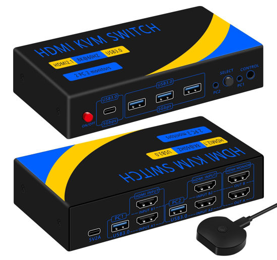 Picture of Dual Monitor Kvm Switch 2 Monitors 2 Computers HDMI 4k@60HZ,USB3.0. kvm switches 1 Monitors 2 Monitor 2 Computers,USB switcher 2 Computers Keyboard Mouse Switch (USB3.0+8KHDMI(3A1C))