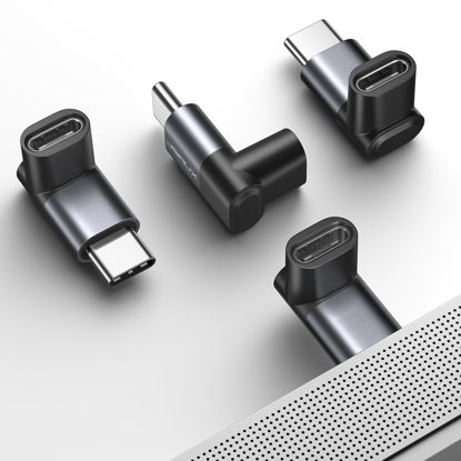 Picture of JSAUX 90 Degree USB-C Male to USB-C Female Adapter, 100W Right Angle 4-Pack 40Gbps Data Transfer USB Type C PD Extender Compatible with ROG Ally, Steam Deck, Switch, iPhone 16 / iPhone 15 and More