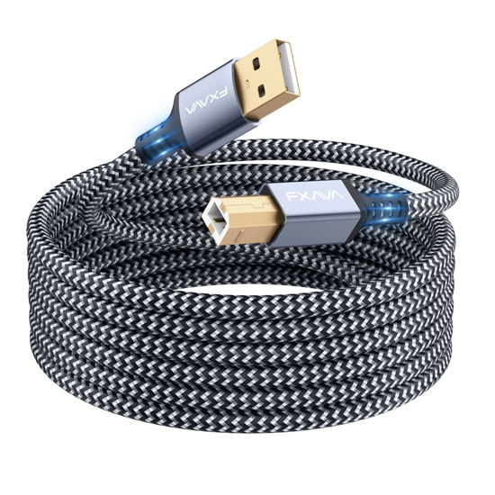 Picture of FXAVA Printer Cable - USB Printer Cable 20 Feet Printer Cable to USB [Aluminum Shell, Nylon Braided] High-Speed Printer Cord for Printer/Scanner