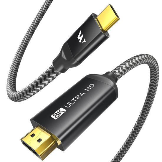 Picture of WARRKY USB C to HDMI 2.1 Cable 8K@60Hz, 4K@240Hz/120Hz,[Gold-Plated Plug, Aluminum Case]48Gbps,HDCP2.3,Compatible with Thunderbolt 3/4/5, USB4, iPhone 16/15, MacBook Pro/Air, Galaxy S24, Dell, XPS,6FT